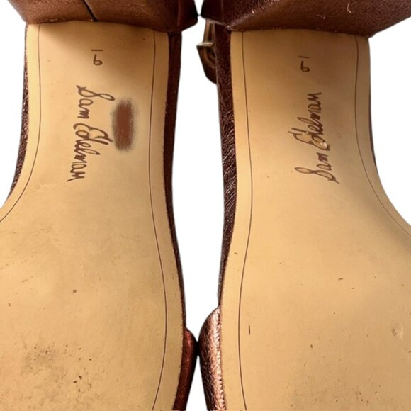 Sam Edelman Yaro Ankle Strap Heeled Crinkle Leather Sandals - Copper - 9 - Picture 9 of 14